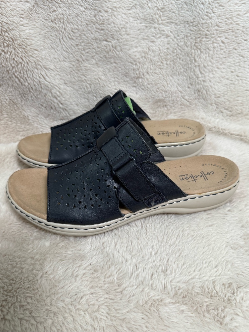 Clarks Leisa Fox Black Leather Sandals Womens Sz 8.5